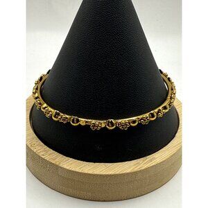Gold-Tone Floral Beaded Bangle Bracelet Lightweight Elegant Design
